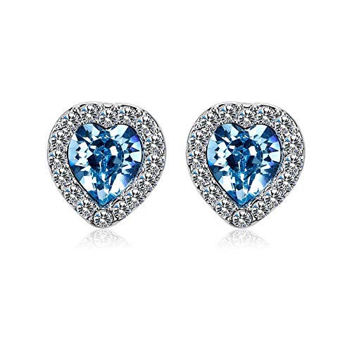 ZMC Women's Rhodium Plated Alloy Austrian Crystals and Swarovski Crystals Stud Earrings, Silver/Ocean Blue freeshipping - ZMC STORE