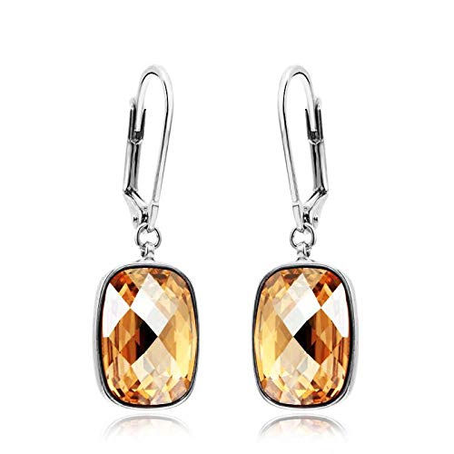 ZMC Women's Rhodium Plated Alloy Swarovski and Austrian Crystals Dangle Earrings, Silver/Champagne freeshipping - ZMC STORE