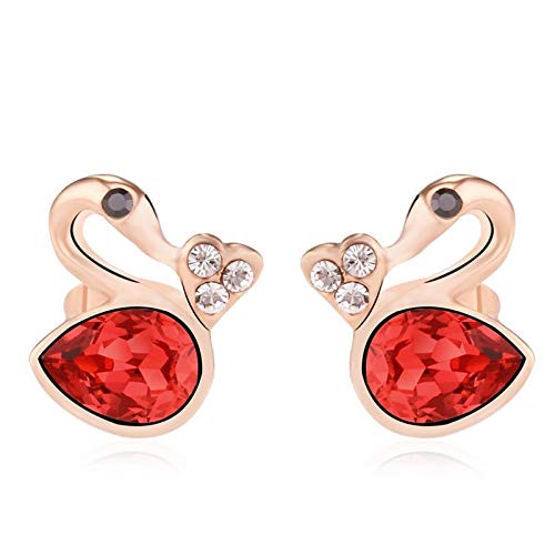ZMC Women's Rose Gold Plated Alloy Swarovski and Austrian Crystals Stud Earrings, Rose Gold/Red - ZMC STORE