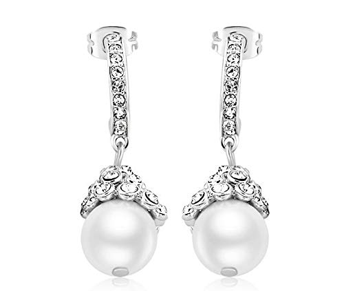 ZMC Women's Rhodium Plated Alloy Imitation Pearl and Austrian Crystals Dangle Earrings, Silver/White freeshipping - ZMC STORE