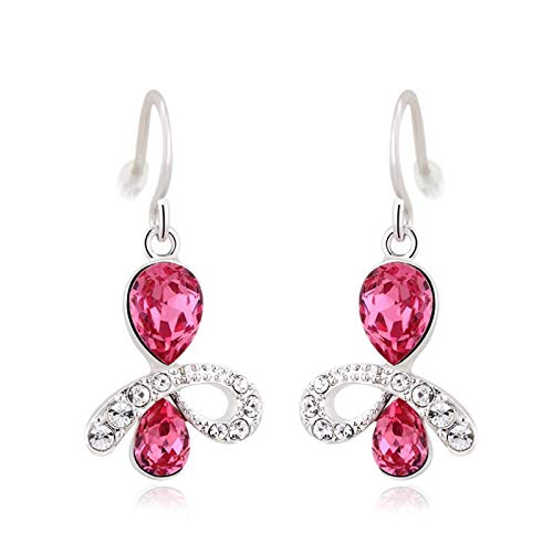 ZMC Women's Rhodium Plated Alloy Swarovski and Austrian Crystals Dangle Earrings, Silver/Hot Pink freeshipping - ZMC STORE