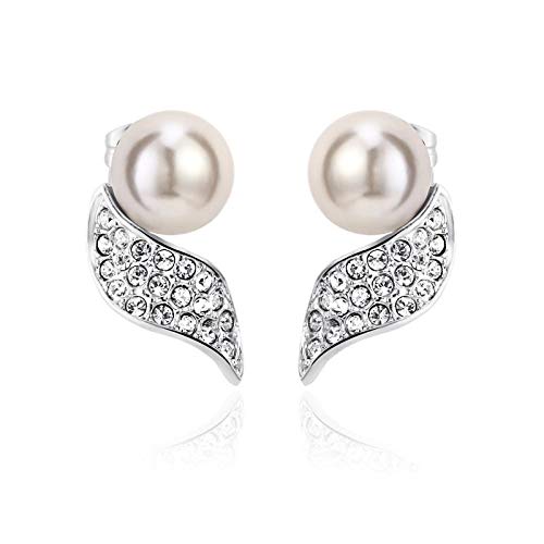 ZMC Women's Rhodium Plated Alloy Imitation Pearl and Austrian Crystals Stud Earrings, Silver/White freeshipping - ZMC STORE