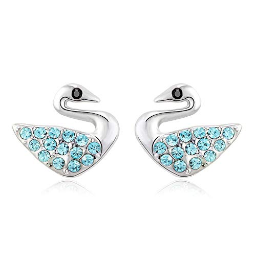 ZMC Women's Rhodium Plated Alloy Austrian Crystals Stud Earrings, Silver/Ocean Blue freeshipping - ZMC STORE