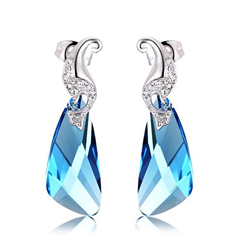 ZMC Women's Rhodium Plated Swarovski and Austrian Crystals Dangle Earrings, Silver/Ocean freeshipping - ZMC STORE