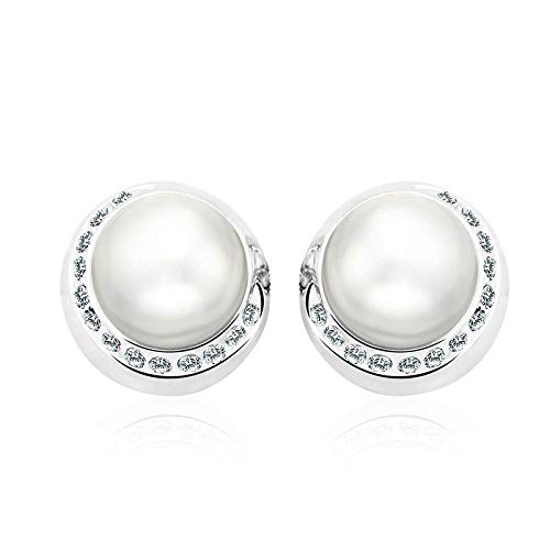 ZMC Women's Rhodium Plated Alloy Imitation Pearl and Austrian Crystals Stud Earrings, Silver/White freeshipping - ZMC STORE