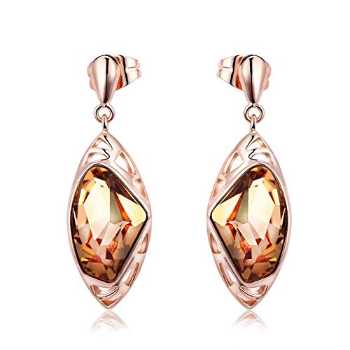 ZMC Women's Rose Gold Plated Alloy Swarovski Crystals Drop Earrings, Rose Gold/Champagne - ZMC STORE