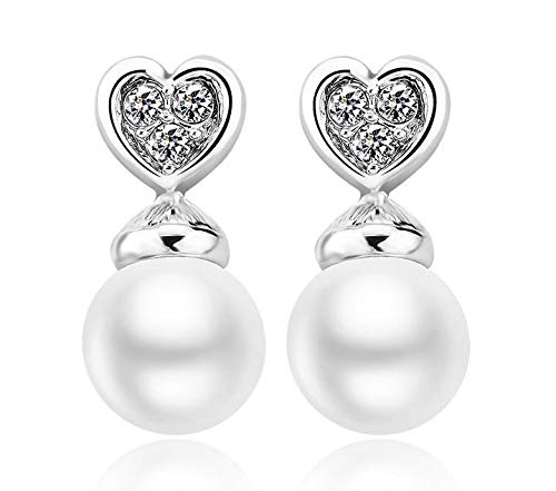 ZMC Women's Rhodium Plated Alloy Imitation Pearl and Austrian Crystals Drop Earrings, Silver/White freeshipping - ZMC STORE