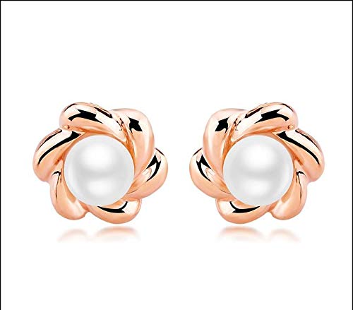 ZMC Women's Rose Gold Plated Austrian Crystals and Imitation Pearls Stud Earrings, Rose Gold/White - ZMC STORE