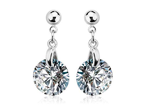 ZMC Women's Rhodium Plated Alloy Swarovski Crystals Dangle Earrings, Silver/White freeshipping - ZMC STORE