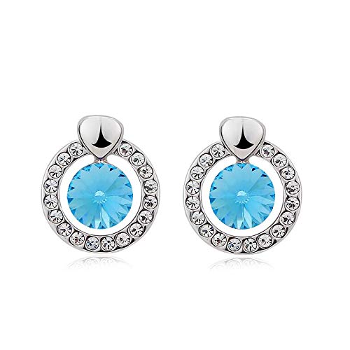 ZMC Women's Rhodium Plated Alloy Swarovski and Austrian Crystals Stud Earrings, Silver/Ocean Blue freeshipping - ZMC STORE