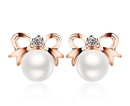 ZMC Women's Rhodium Plated Austrian Crystals and Imitation Pearls Stud Earrings, White freeshipping - ZMC STORE