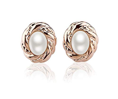 ZMC Women's Rose Gold Plated Alloy Austrian Crystals and Imitation Pearls Stud Earrings, Rose Gold/White freeshipping - ZMC STORE