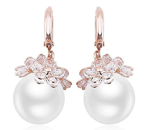 ZMC Women's Rose Gold Plated Alloy Austrian Crystals and Imitation Pearls Dangle Earrings, Rose Gold/White freeshipping - ZMC STORE