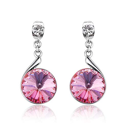 ZMC Women's Rhodium Plated Swarovski and Austrian Crystals Dangle Earrings, Silver/Light Rose freeshipping - ZMC STORE