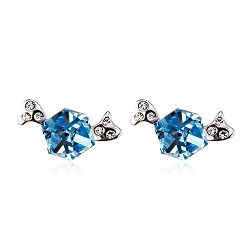 ZMC Women's Rhodium Plated Swarovski and Austrian Crystals Stud Earrings, Silver/Ocean freeshipping - ZMC STORE