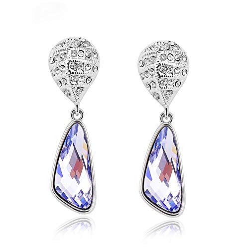 ZMC Women's Rhodium Plated Alloy Swarovski and Austrian Crystals Drop Earrings, Silver/Lavender Purple freeshipping - ZMC STORE