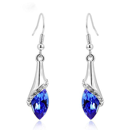 ZMC Women's Rhodium Plated Alloy Swarovski and Austrian Crystals Dangle Earrings, Silver/Blue freeshipping - ZMC STORE