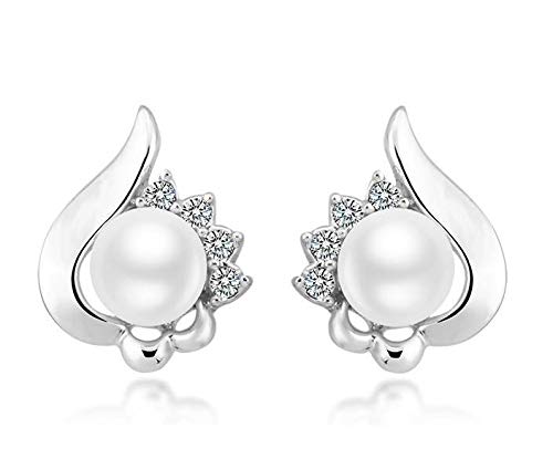 ZMC Women's Rhodium Plated Alloy Austrian Crystals and Imitation Pearls Stud Earrings, Silver/White freeshipping - ZMC STORE