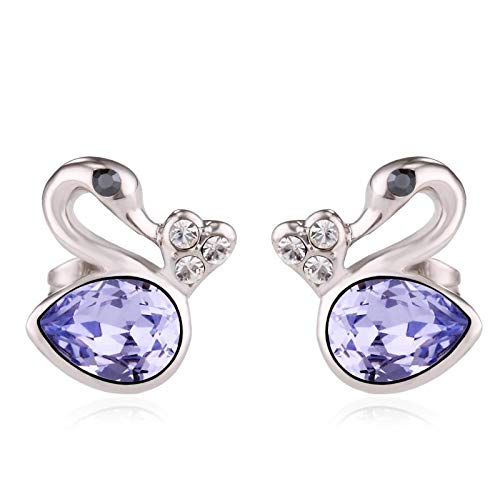 ZMC Women's Rhodium Plated Alloy Swarovski and Austrian Crystals Stud Earrings, Silver/Lavender Purple freeshipping - ZMC STORE