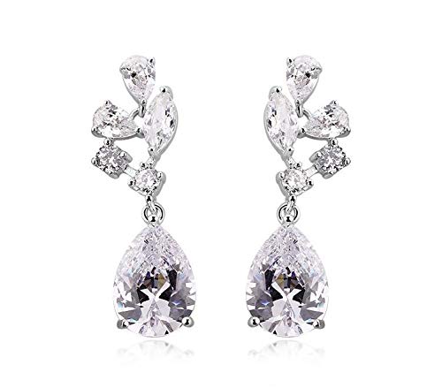 ZMC Women's Rhodium Plated Alloy Swarovski and Austrian Crystals Drop Earrings, Silver/White freeshipping - ZMC STORE