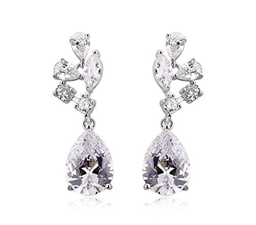 ZMC Women's Rhodium Plated Alloy Swarovski and Austrian Crystals Drop Earrings, Silver/White freeshipping - ZMC STORE