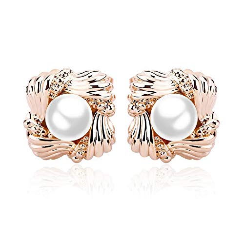 ZMC Women's Rose Gold Plated Alloy Imitation Pearl and Austrian Crystals Stud Earrings, Rose Gold/White freeshipping - ZMC STORE