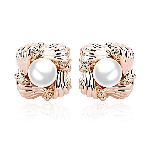 ZMC Women's Rose Gold Plated Alloy Imitation Pearl and Austrian Crystals Stud Earrings, Rose Gold/White freeshipping - ZMC STORE