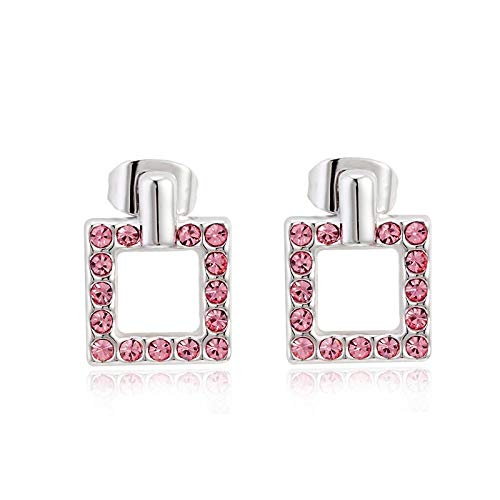 ZMC Women's Rhodium Plated Austrian Crystals Stud Earrings, Silver/Light Rose freeshipping - ZMC STORE