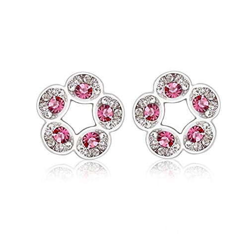 ZMC Women's Rhodium Plated Alloy Swarovski and Austrian Crystals Stud Earrings, Silver/Hot Pink freeshipping - ZMC STORE