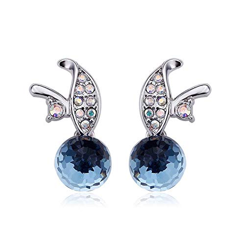 ZMC Women's Rhodium Plated Alloy Swarovski and Austrian Crystals Stud Earrings, Silver/Ocean Blue freeshipping - ZMC STORE