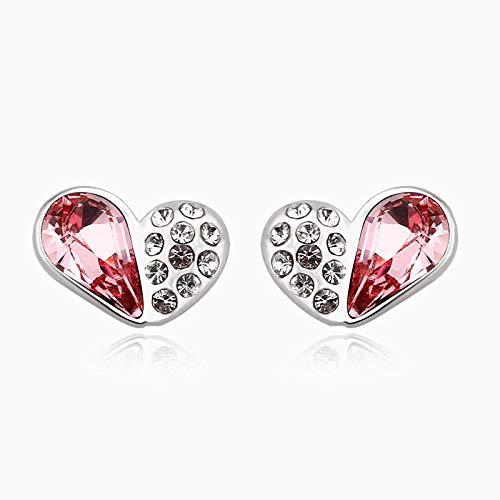 ZMC Women's Rhodium Plated Swarovski and Austrian Crystals Stud Earrings, Silver/Light Rose freeshipping - ZMC STORE