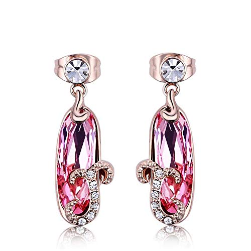 ZMC Women's Rose Gold Plated Swarovski and Austrian Crystals Dangle Earrings, Rose Gold/Light Rose - ZMC STORE