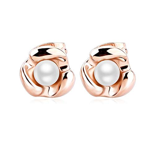 ZMC Women's Rose Gold Plated Alloy Imitation Pearl and Austrian Crystals Stud Earrings, Rose Gold/White freeshipping - ZMC STORE