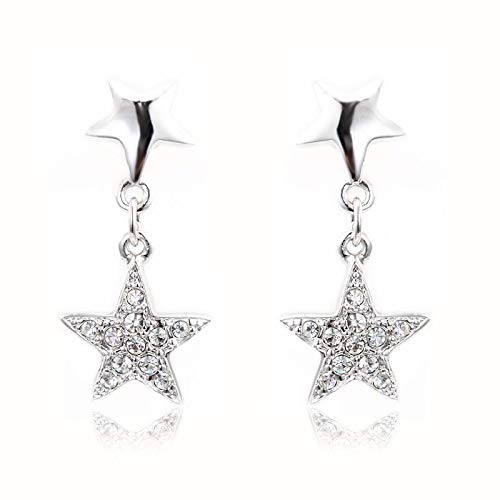 ZMC Women's Rhodium Plated Alloy Austrian Crystals Dangle Earrings, Silver/White freeshipping - ZMC STORE