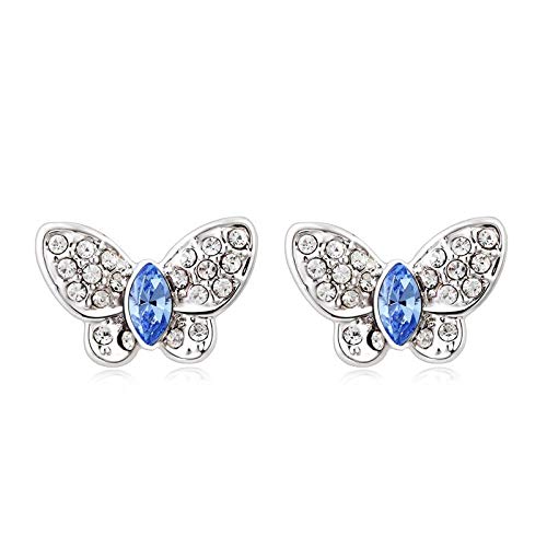 ZMC Women's Rhodium Plated Alloy Swarovski and Austrian Crystals Stud Earrings, Silver/Light Blue freeshipping - ZMC STORE