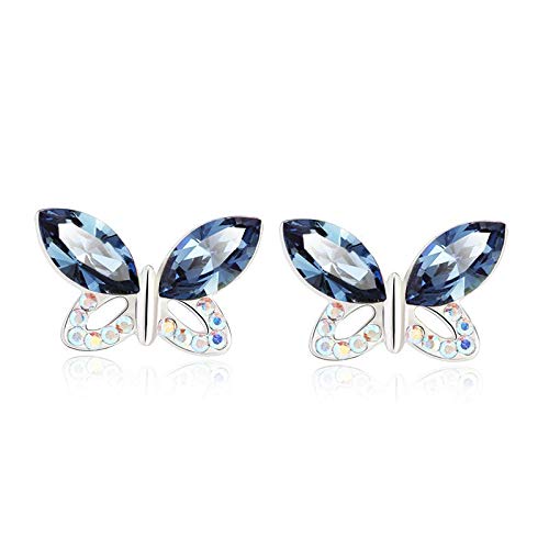 ZMC Women's Rhodium Plated Alloy Swarovski and Austrian Crystals Stud Earrings, Silver/Blue Black freeshipping - ZMC STORE