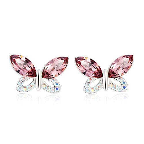 ZMC Women's Rhodium Plated Swarovski and Austrian Crystals Stud Earrings, Silver/Peach freeshipping - ZMC STORE