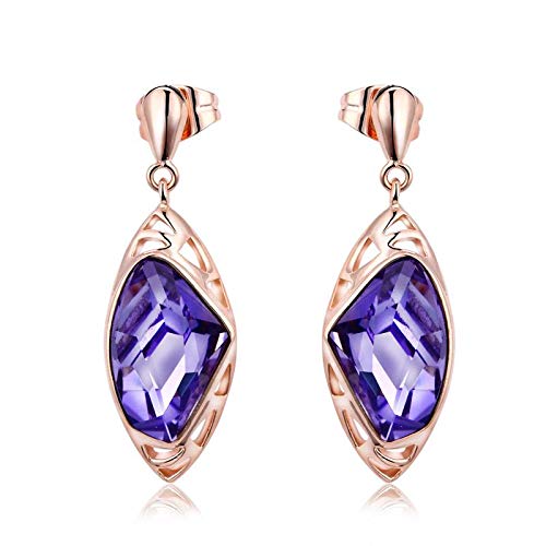 ZMC Women's Rose Gold Plated Alloy Swarovski Crystals Drop Earrings, Rose Gold/Tanzanite - ZMC STORE