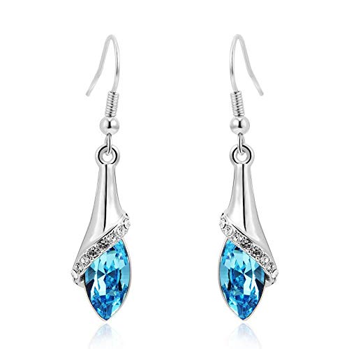 ZMC Women's Rhodium Plated Alloy Swarovski and Austrian Crystals Dangle Earrings, Silver/Ocean Blue freeshipping - ZMC STORE