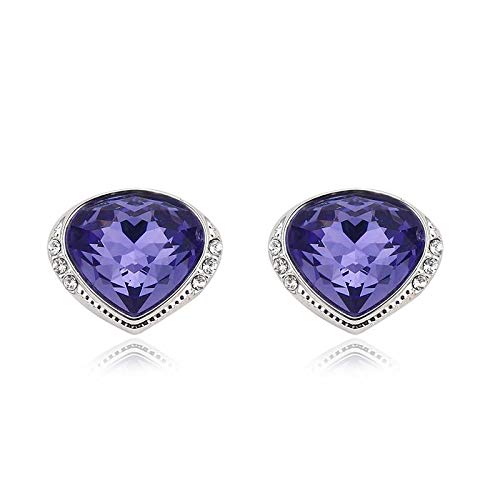 ZMC Women's Rhodium Plated Alloy Swarovski and Austrian Crystals Stud Earrings, Silver/Tanzanite freeshipping - ZMC STORE