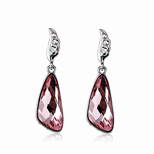 ZMC Women's Rhodium Plated Swarovski and Austrian Crystals Drop Earrings, Silver/Light Rose freeshipping - ZMC STORE