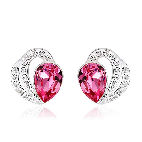 ZMC Women's Rhodium Plated Alloy Swarovski and Austrian Crystals Stud Earrings, Silver/Hot Pink freeshipping - ZMC STORE