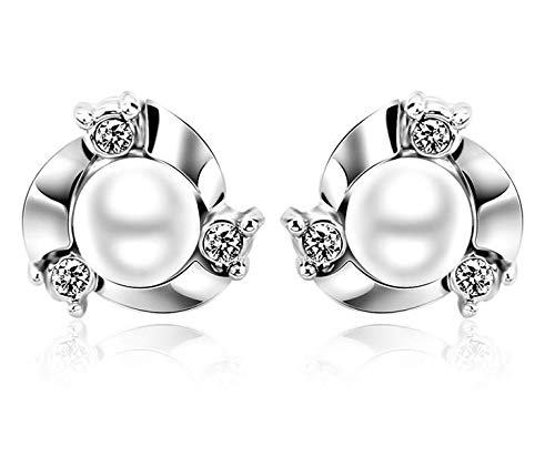 ZMC Women's Rhodium Plated Alloy Imitation Pearl and Austrian Crystals Stud Earrings, Silver/White freeshipping - ZMC STORE