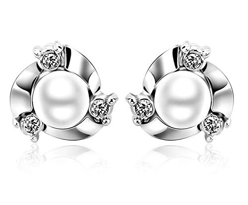 ZMC Women's Rhodium Plated Alloy Imitation Pearl and Austrian Crystals Stud Earrings, Silver/White freeshipping - ZMC STORE