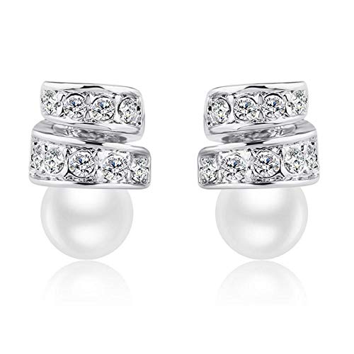 ZMC Women's Rhodium Plated Alloy Austrian Crystals and Imitation Pearls Stud Earrings, Silver/White freeshipping - ZMC STORE