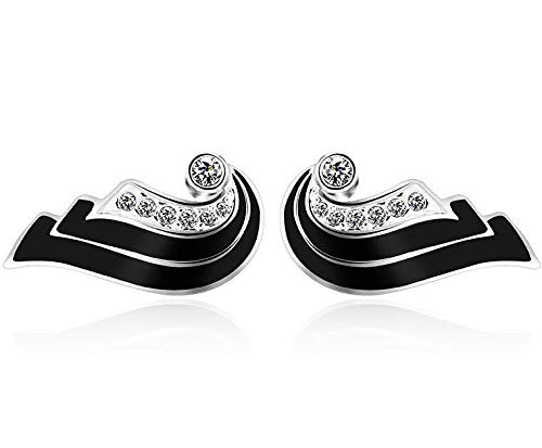 ZMC Women's Rhodium Plated Alloy Austrian Crystals Stud Earrings, Silver/Black freeshipping - ZMC STORE