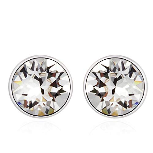 ZMC Women's Rhodium Plated Swarovski Crystals Stud Earrings, Silver/Tanzanite freeshipping - ZMC STORE