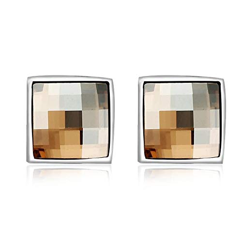 ZMC Women's Rhodium Plated Alloy Swarovski Crystals Stud Earrings, Silver/Champagne freeshipping - ZMC STORE