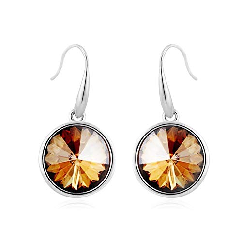 ZMC Women's Rhodium Plated Alloy Swarovski Crystals Stud Earrings, Silver/Champagne freeshipping - ZMC STORE