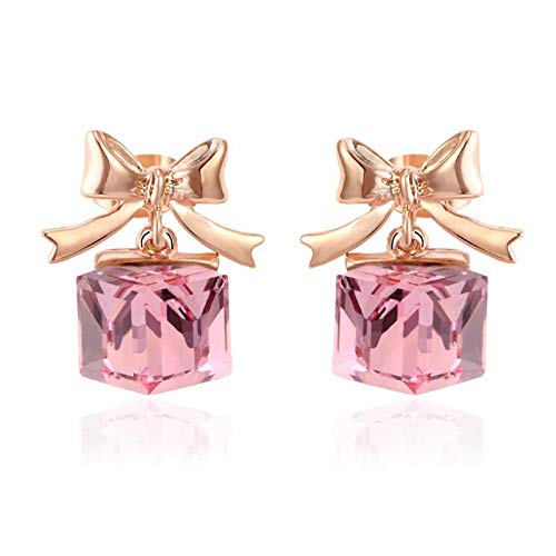 ZMC Women's Rose Gold Plated Alloy Swarovski Crystals Stud Earrings, Rose Gold/Light Rose - ZMC STORE